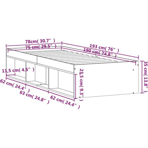  Kreveta boja hrasta 75 x 190 cm mali za jednu osobu Slike