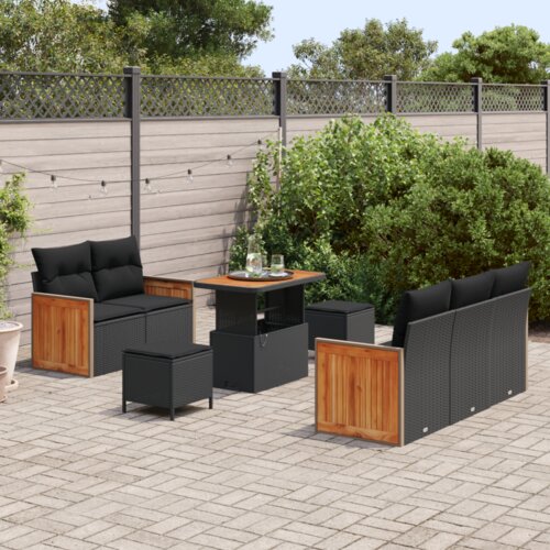vidaXL 8-dijelni vrtni sofa set s jastučićima crni poli ratan akacija Cene