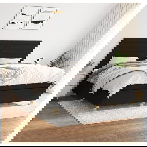 VidaXL Krevet s oprugama i madracem crni 180x200 cm od tkanine Slike