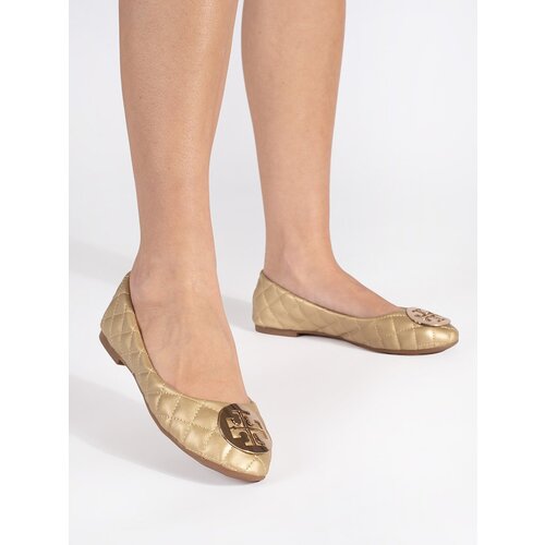 Shelvt Golden quilted ballerinas with decoration Slike