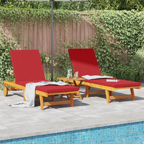 vidaXL Ležalnik Set 3 Rdeča Trden akacijev les 65 x 200 x 84 cm Cene