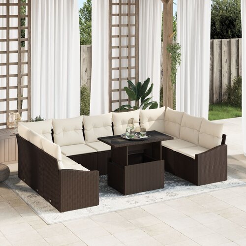 VidaXL set vrtnih sofa Set od 10 Smeđa i Krem Ratan i poliester Slike