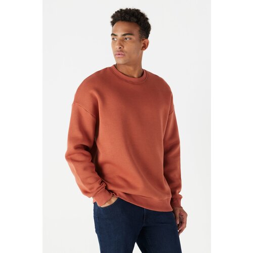 AC&Co / Altınyıldız Classics Men's Light Brown Oversize Fit Wide Cut Cotton Fleece Inner 3 Thread Crew Neck Sweatshirt Cene