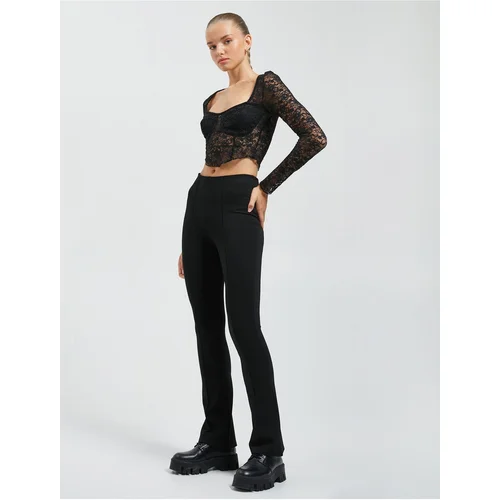 Koton Leggings Trousers Flared Leg High Waist Stitching Detailed