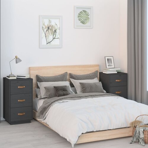 VidaXL Nočna omarica 2 kosa siva 40x40x75 cm trdna borovina Slike