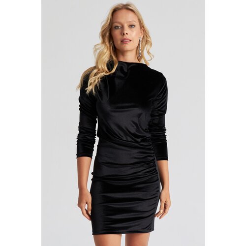 Cool & Sexy Women's Black Velvet Gathered Mini Dress GC146 Slike