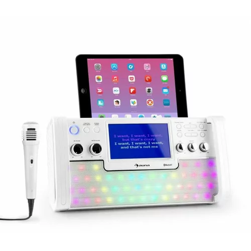 Auna DiscoFever LED Bluetooth Karaoke sistem, bele barve, 7" TFT-Zaslon,CD USB