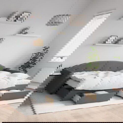 VidaXL Izvlečna dnevna postelja s predali temno siva 90x200 cm blago Slike
