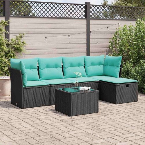 vidaXL Vrtna garnitura - 6-dijelni set vrtnih sofa s jastucima crni od poliratana - Crna sa spremištem 6 Cene