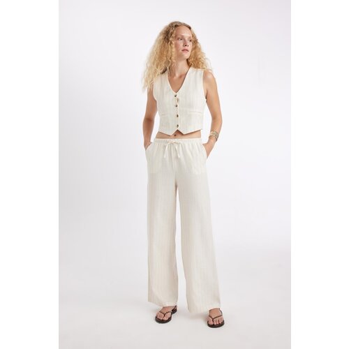 Defacto wide leg three pocket normal waist standard length linen blend trousers Slike