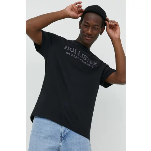 Hollister Co. Pamučna majica za muškarce, boja: crna, s aplikacijom