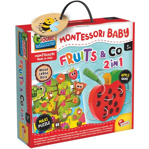 Lisciani Montessori Wood maxi puzzle voće i vezica 2u1 92260 Slike