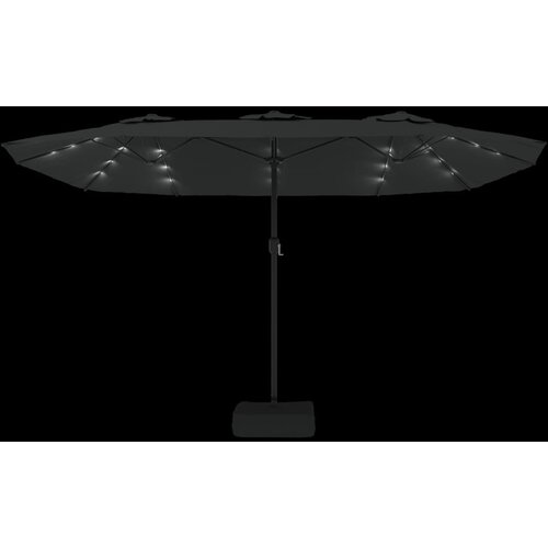 Dvostruki vrtni suncobran s LED svjetlima crni 449 x 265 cm Slike