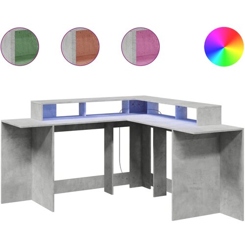 Maison Chic Pisalna miza - pisarni&amp;scaron;ka miza - Računalni&amp;scaron;ka miza z LED lučkami betonsko siva 152x152x91 cm inž. les, (21785496) Slike