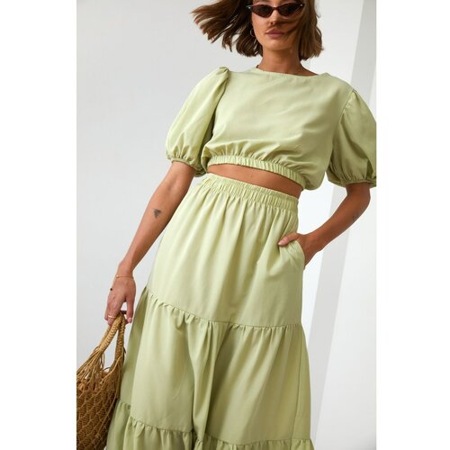 Fasardi Women's summer set blouse with a skirt in light khaki Cene
