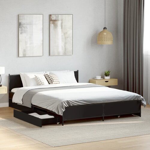 Furnova Posteljni okvir s predali črn 135x190 cm inženirski les, (21935616) Slike