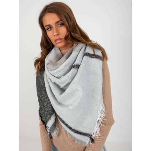 Fashion Hunters Gray and black patterned women's scarf with wool Slike