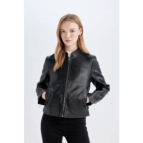 Defacto Regular Fit Zippered Faux Leather Jacket