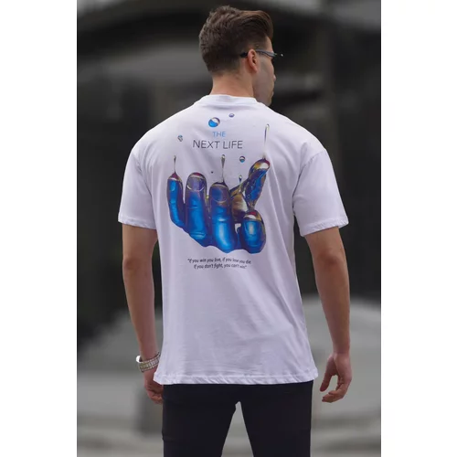 Madmext Men's White Back Regular Fit Printed T-Shirt 6121