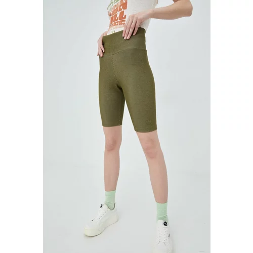 Adidas Kratke hlače Trefoil Moments za žene, boja: zelena, glatki materijal, visoki struk
