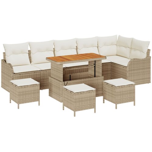 vidaXL 10 komada vrtni sofa set s jastučićima bež poli ratan akacija, 2-sjedna vrtna sofa s jastučićima bež poli ratan, 4 kom ada vrtni blagovaonski set s jastučićima bež poli ratan akacija Cijene