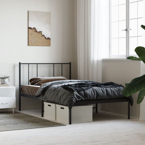 VidaXL Kovinski posteljni okvir z vzglavjem črn 100x200 cm Slike