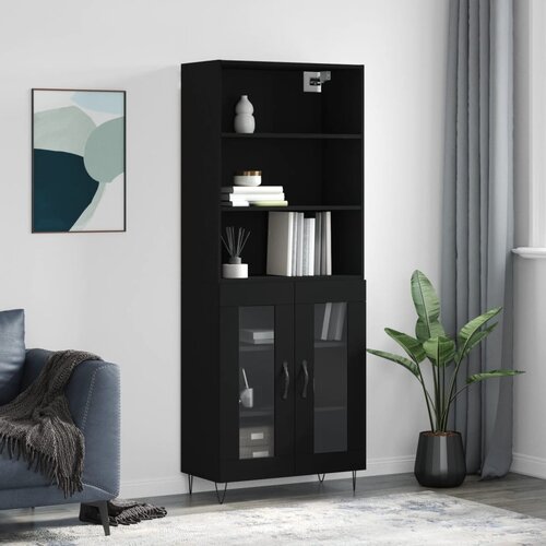 VidaXL Visoka komoda črna 69,5x34x180 cm inženirski les Slike