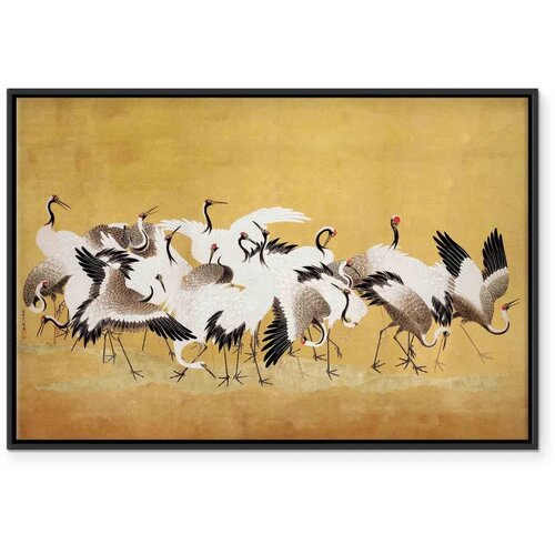  Slika - Japanese cranes - a flock of birds against a golden background based on a painting by Ishida Yūtei 90x60 Cene
