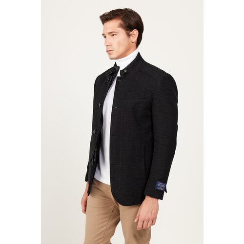 ALTINYILDIZ CLASSICS Men's Black Standard Fit Regular Fit High Neck Cotton Overcoat Cene