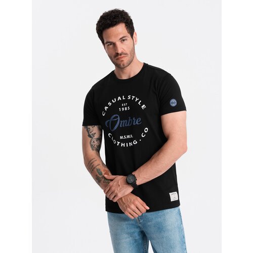 Ombre T-shirt męski z nadrukiem Casual Style - black Cene