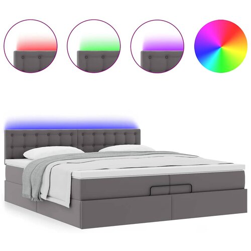 VidaXL Otomanski okvir kreveta s madracem sivi 200x200cm umjetna koža Slike