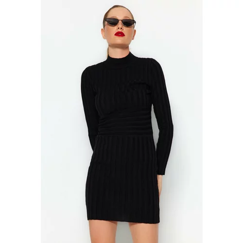 Trendyol Black Mini Knitwear Standing Collar Dress