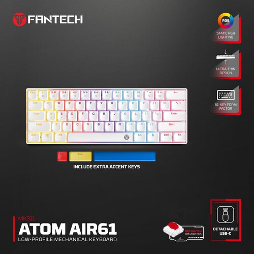 Fantech Tastatura mehanička Gaming MK311 RGB Atom AIR 61 bela (red switch) Cene