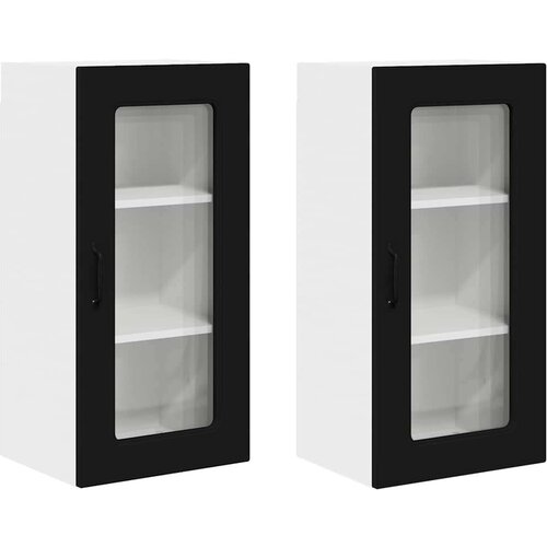 VidaXL Zidni kuhinjski ormarić s policom 2 pcs Crna 40 x 31 x 80 cm Slike