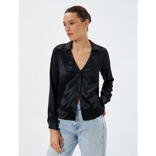 Koton Satin Shirt Classic V-Neck Long Sleeve with Buttons Slike