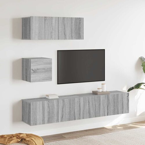  4-dijelni set TV ormarića sivog sonome konstruirano drvo Slike