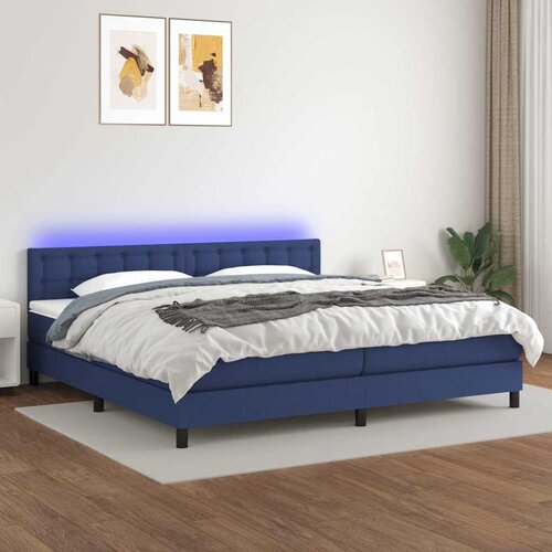  Krevet box spring s madracem LED plavi 200x200 cm od tkanine Cijene