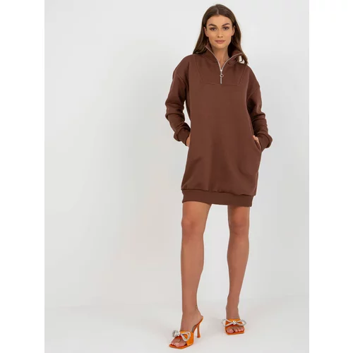 Fashion Hunters Dark brown sweatshirt basic dress with pockets