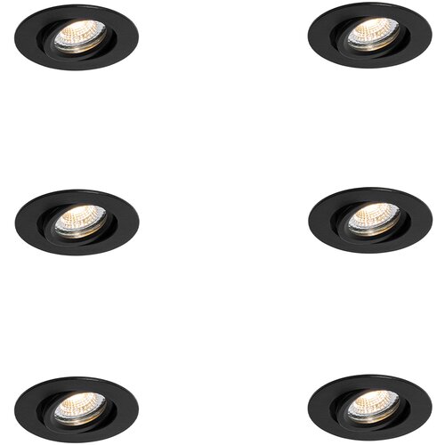 QAZQA Set van 6 inbouwspots zwart kantelbaar 6,5cm incl. LED IP54 ultra slim - Pupil Slike