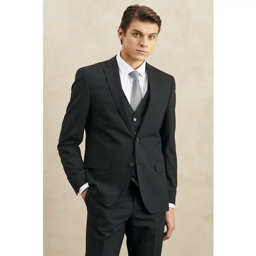 ALTINYILDIZ CLASSICS Men's Black Slim Fit Slim Fit Mono Collar Woolen Vest Water And Stain Resistant Nano Suit