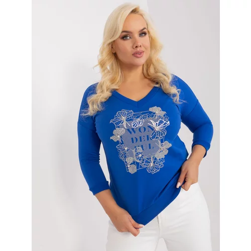 Fashion Hunters Women's cobalt blue blouse with large print