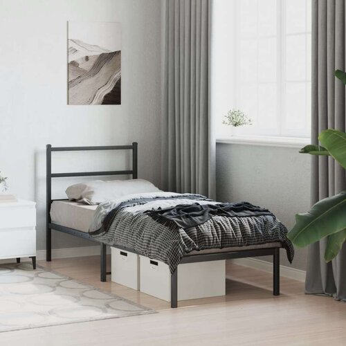 VidaXL Metalni okvir za krevet s uzglavljem crni 75x190 cm Slike