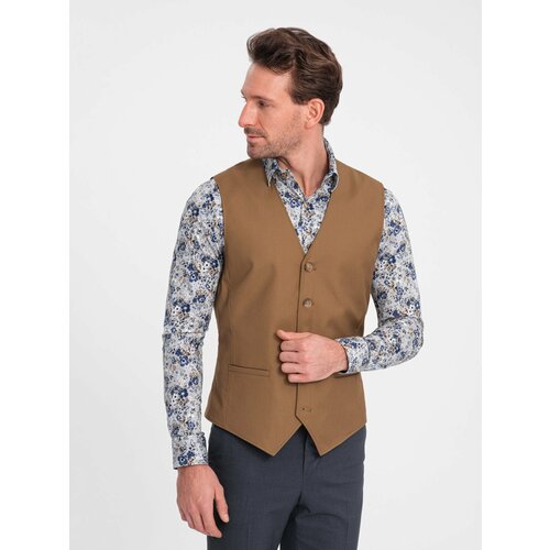 Ombre Men's suit vest without lapels - caramel Slike