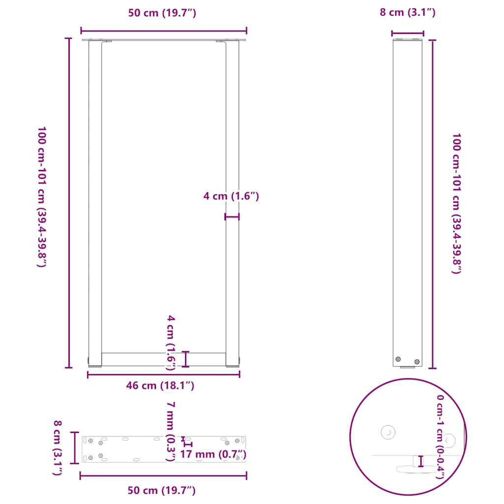  Noge za barsko mizo v obliki črke U, 2 kosa, bele, 50 x (100-101) cm, jeklo Slike