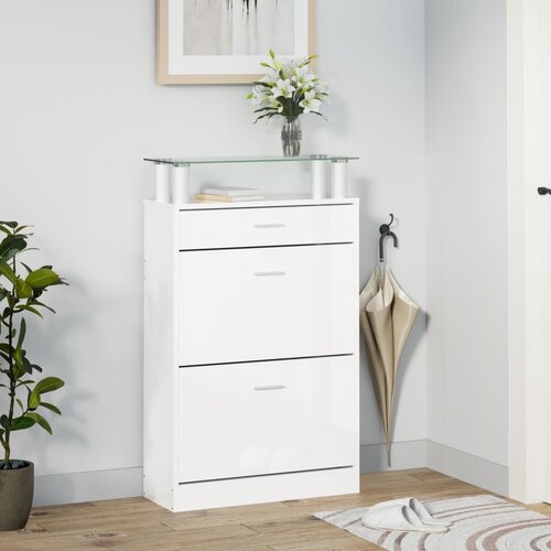  za cipele sjajni bijeli 63x24x104 cm konstruirano drvo Slike