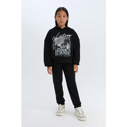 Defacto Girl 2-Piece Set Hooded Printed Sweatshirt Elastic Waist Jogger Bottom