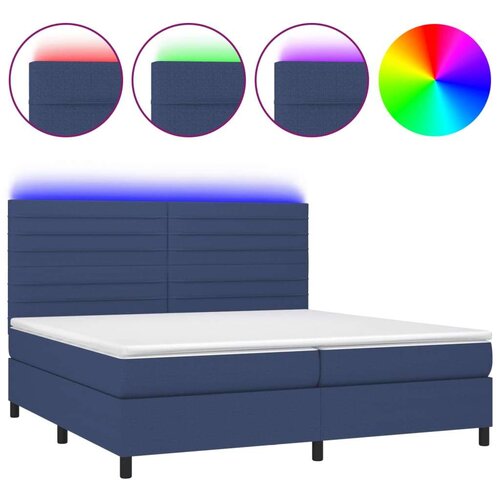  Krevet box spring s madracem LED plavi 200x200 cm od tkanine Slike
