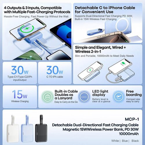 Remax Power Bank Removable Bidirectional Fast Charger 15W MCP-1 PD30W 10000 mAh beli Cene