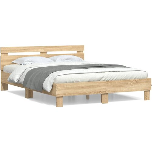 VidaXL Posteljni okvir z vzglavjem sonoma hrast 140x200 cm inž. les Slike