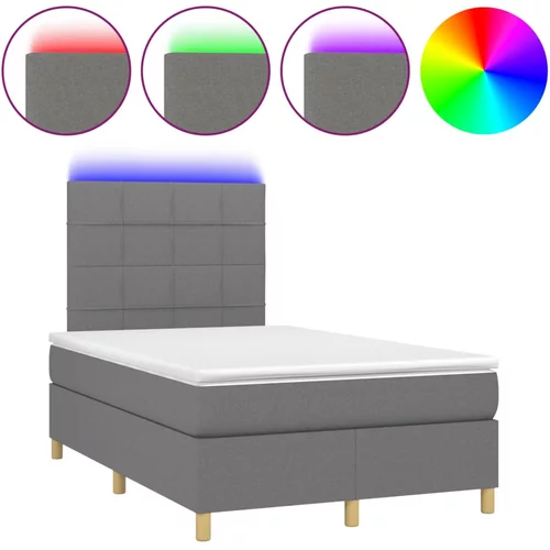 vidaXL Box spring postelja z vzmetnico LED temno siva 120x200 cm blago, (20789376)